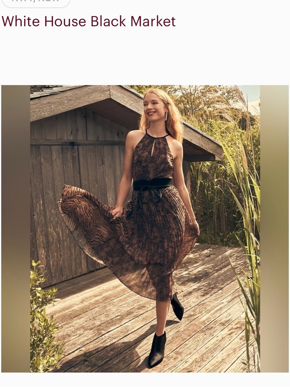 White House Black Market Brown and Black Printed Halter Midi Dress